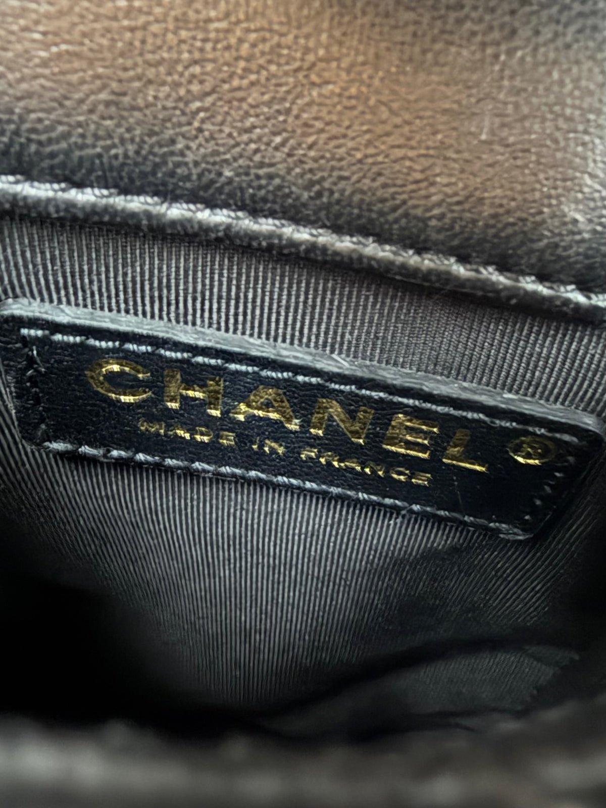 Chanel Pearl Letter Mini Phone Pouch in Black Quilted Lambskin