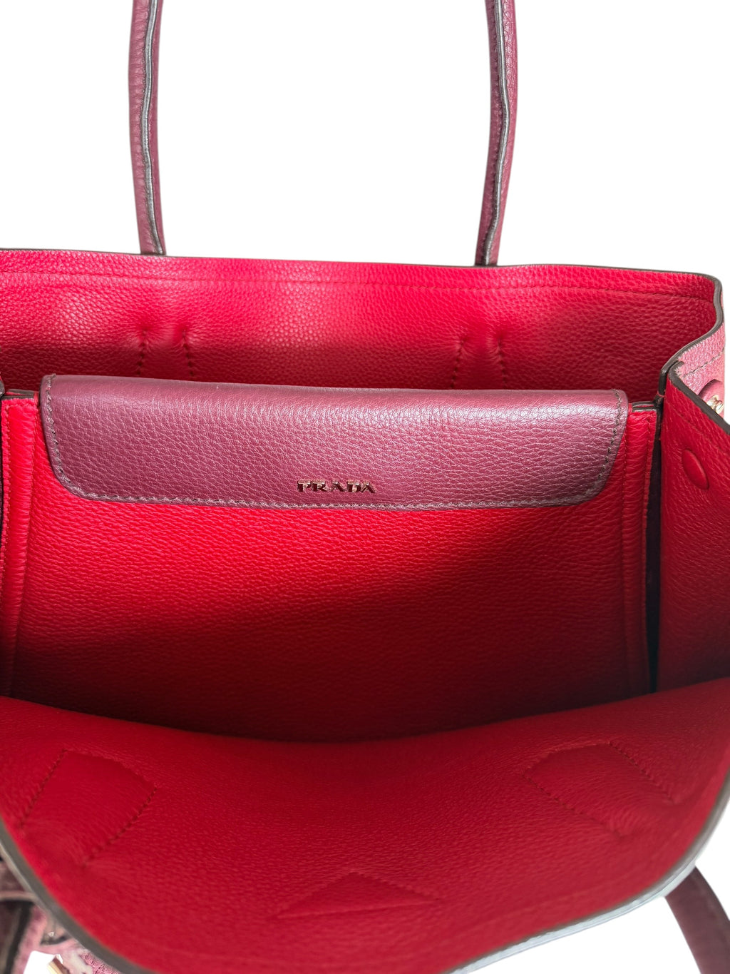 Prada Cuir Double Tote Bag Vitella Daino Leather - Bordeaux