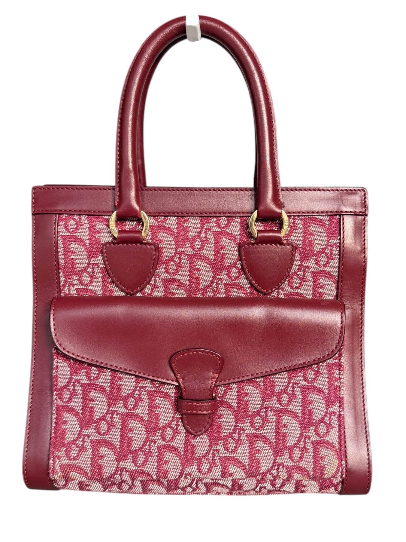 Christian Dior 2002 Trotter Canvas and Leather Pocket Tote in Burgundy