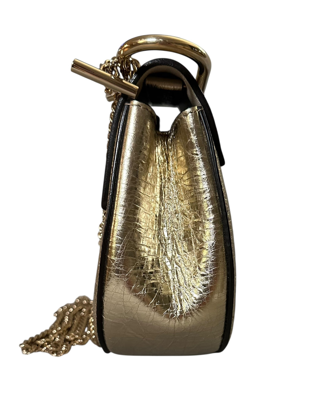 Chloe Drew Shoulder Bag in Metallic Crinkled Leather - Gold, GHW