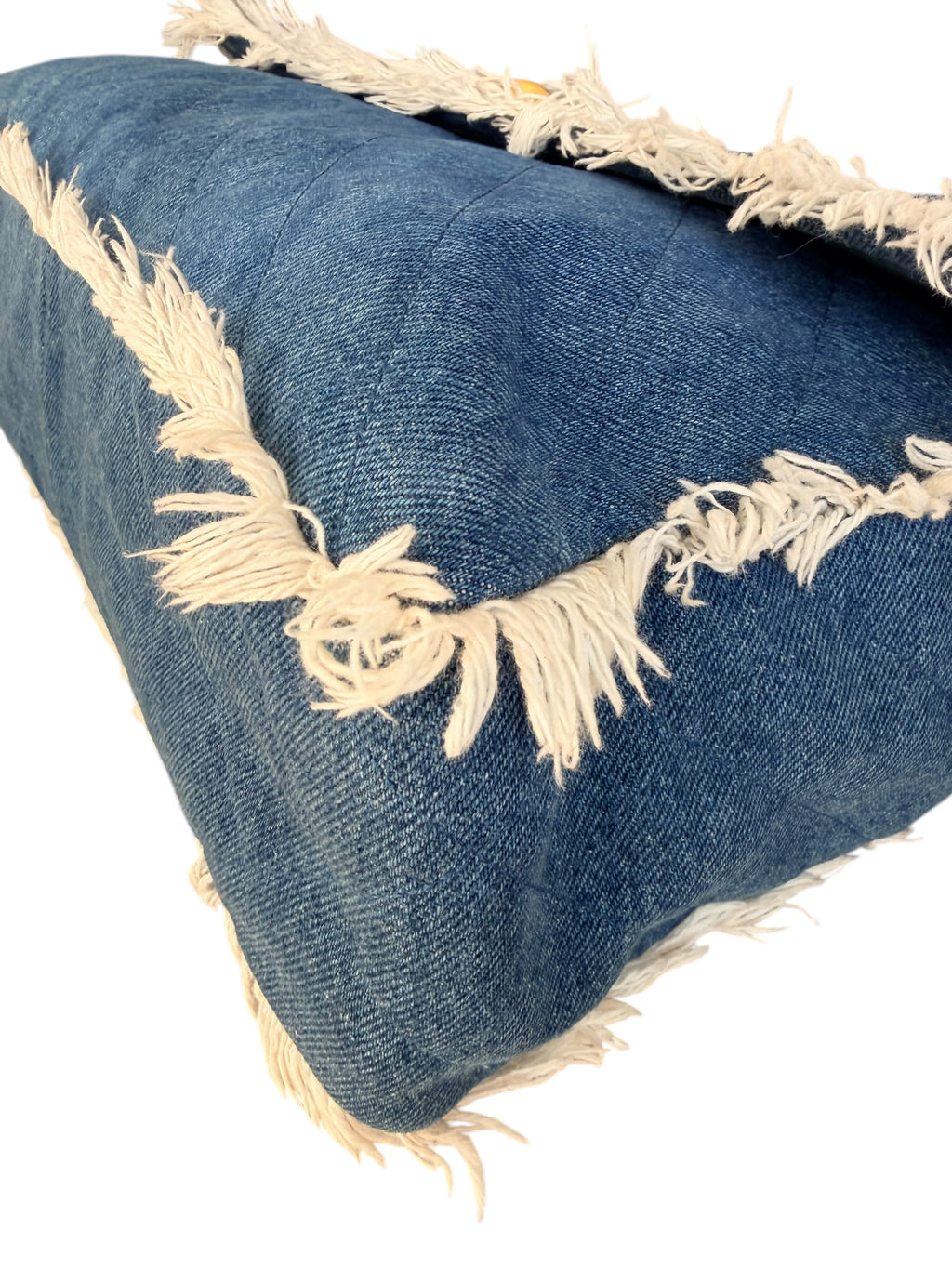 Chanel 90s Denim Frayed Maxi Flap Bag with Gold CC Hardware