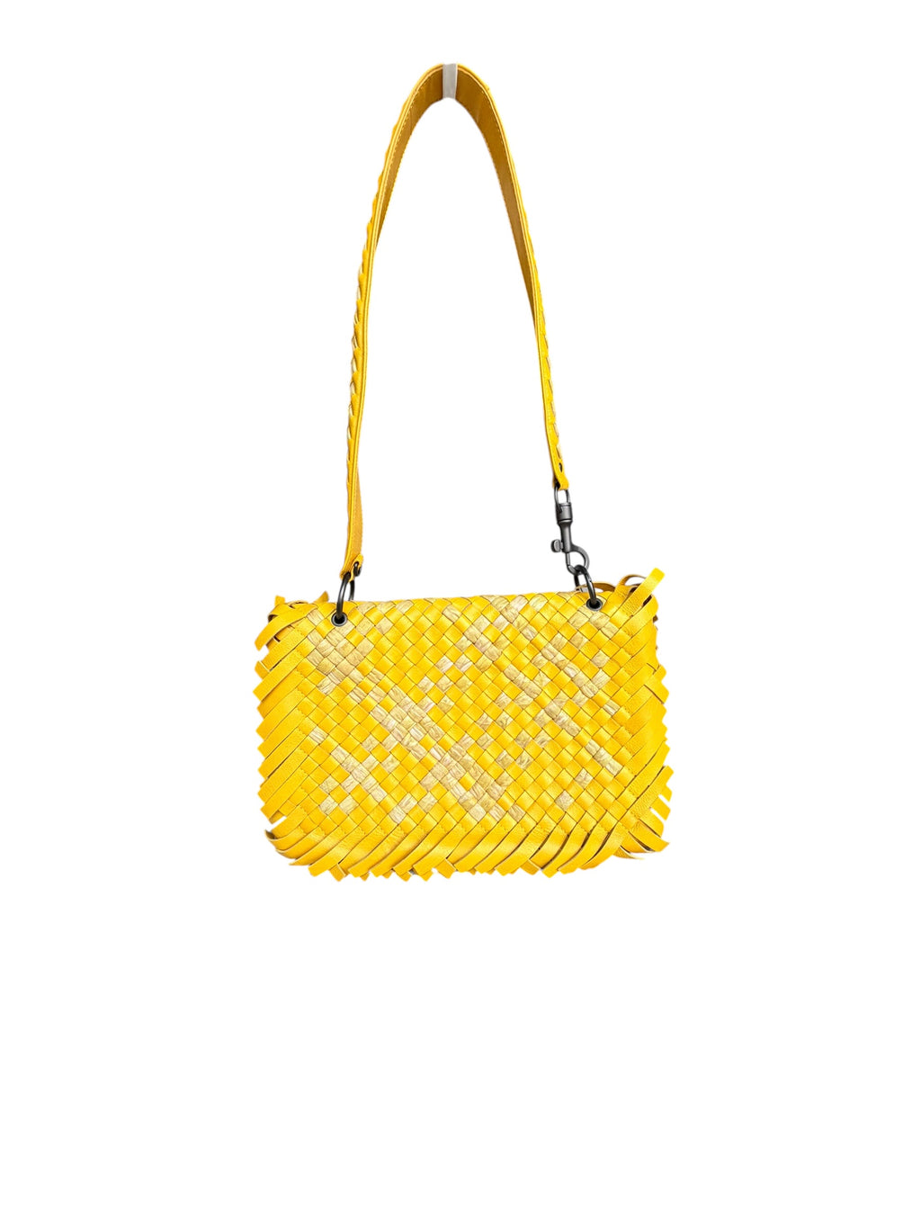 Bottega Veneta Raffia‑Effect Fringe Intrecciato Shoulder Bag in Yellow