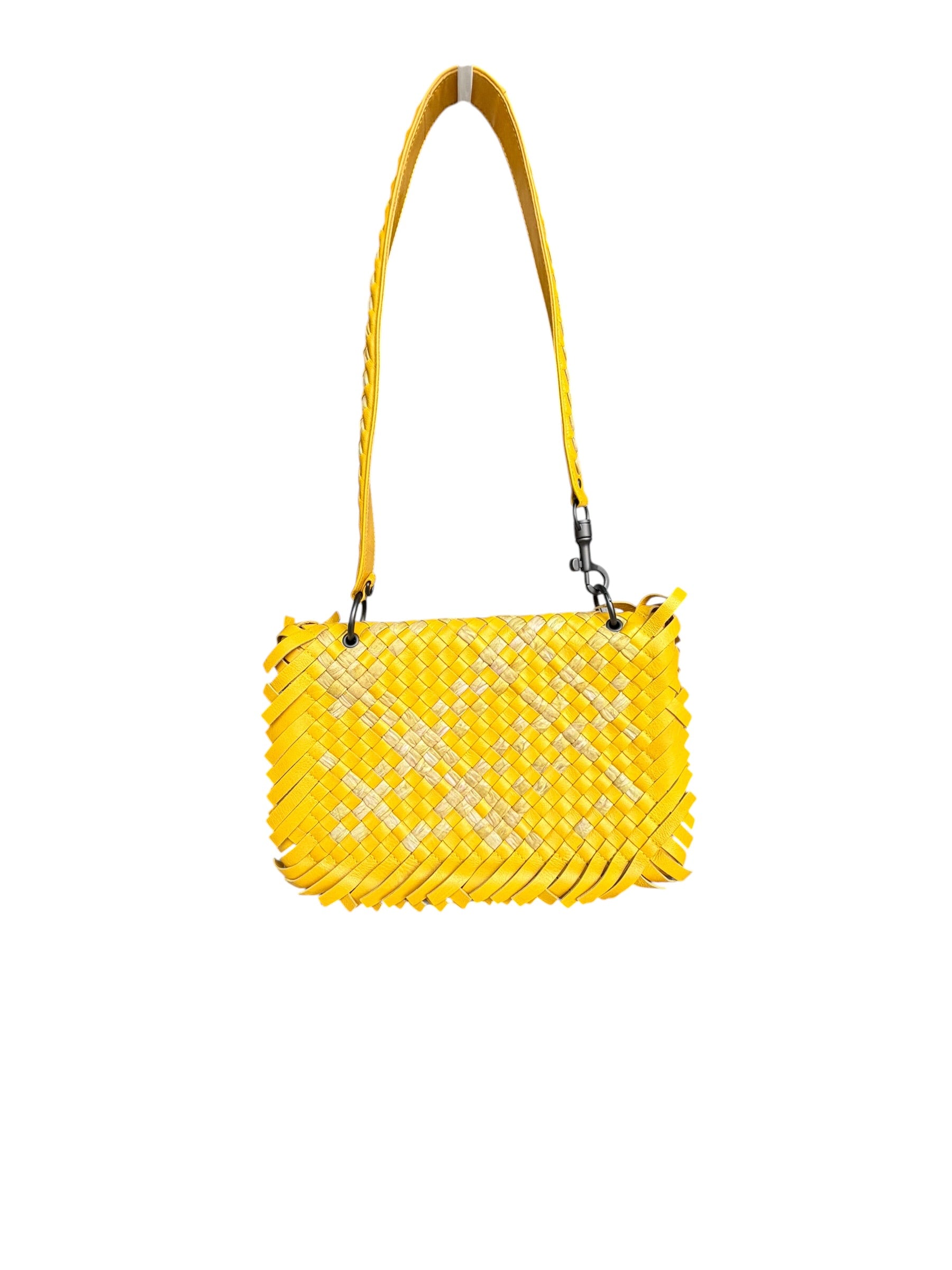 Bottega Veneta Raffia‑Effect Fringe Intrecciato Shoulder Bag in Yellow