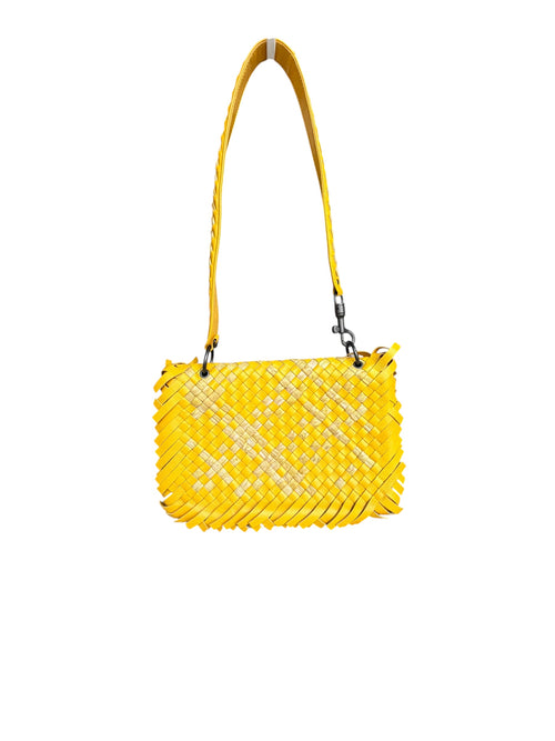 Bottega Veneta Raffia‑Effect Fringe Intrecciato Shoulder Bag in Yellow