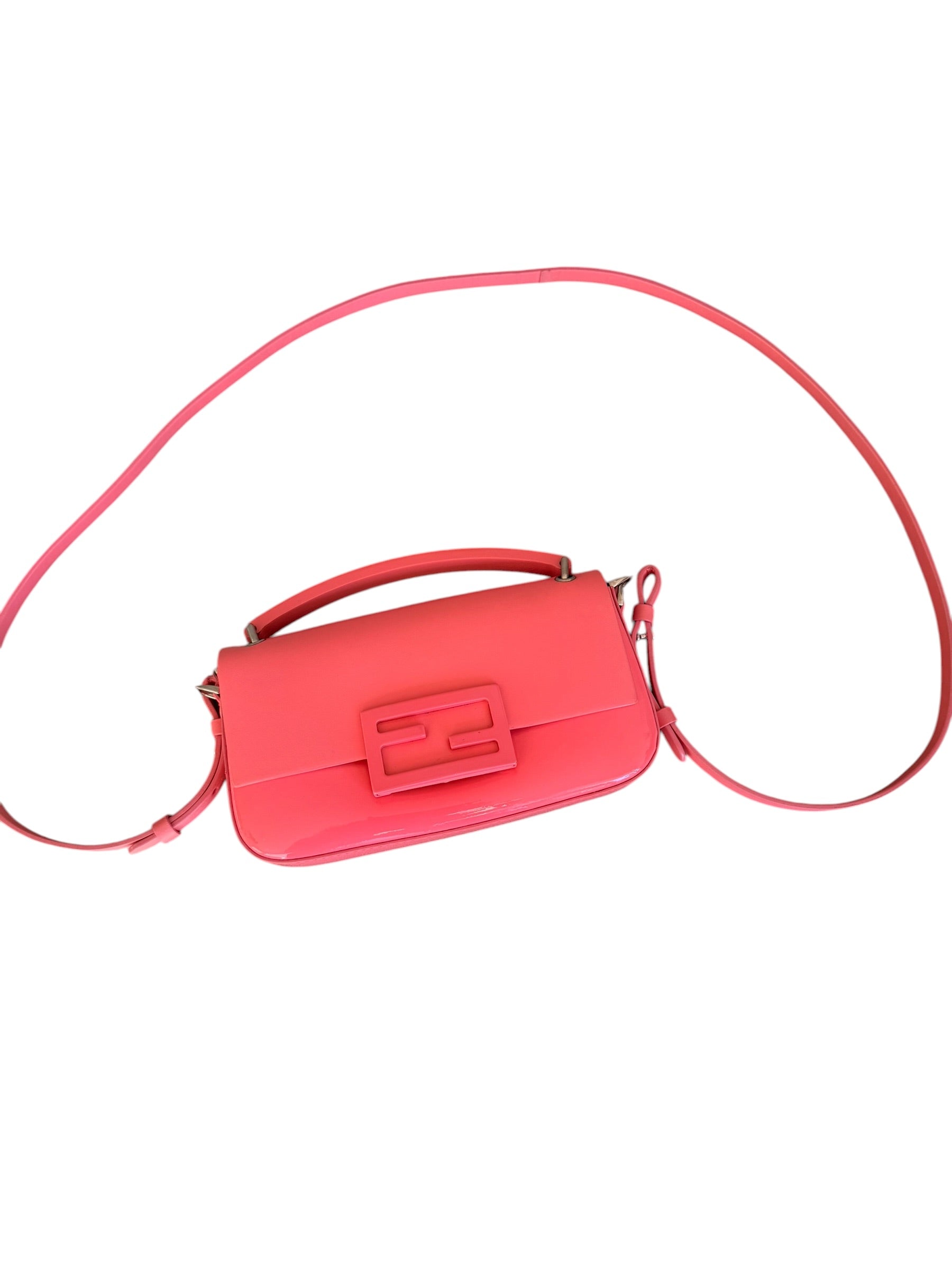 Fendi Mini Baguette Leather Phone Pouch in Pink Enamel