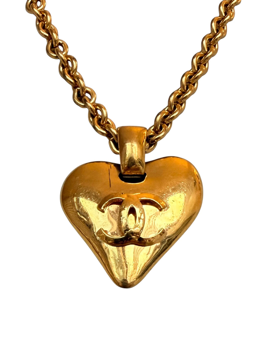Chanel Vintage CC Logo 24k Gold Plated Heart Necklace