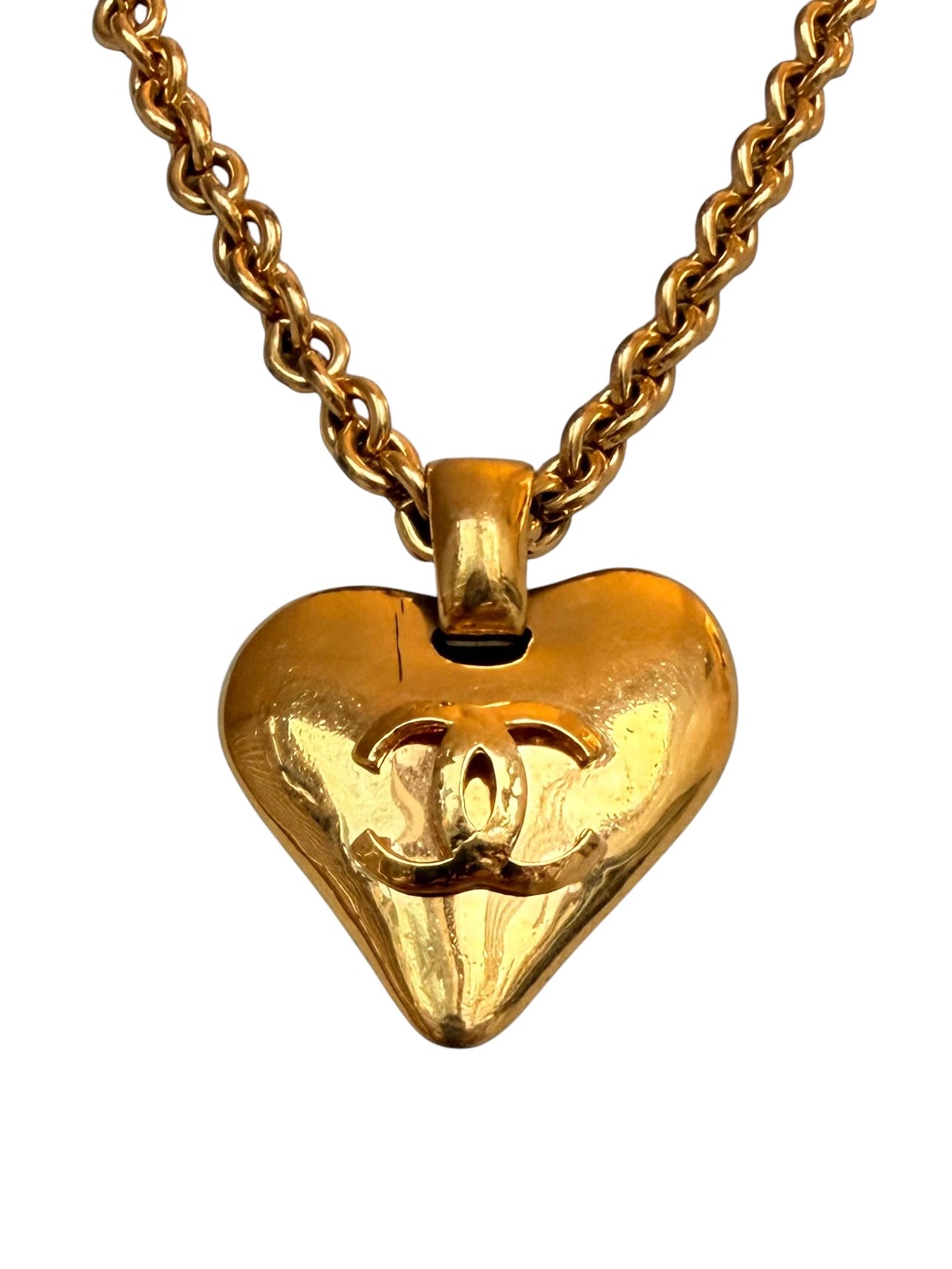 Chanel Vintage CC Logo 24k Gold Plated Heart Necklace