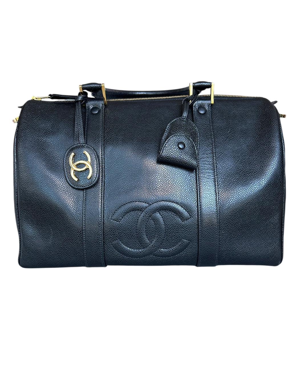 Chanel 1991-1994 Vintage Coco Mark Mini Boston Bag Caviar Skin - Black, GHW