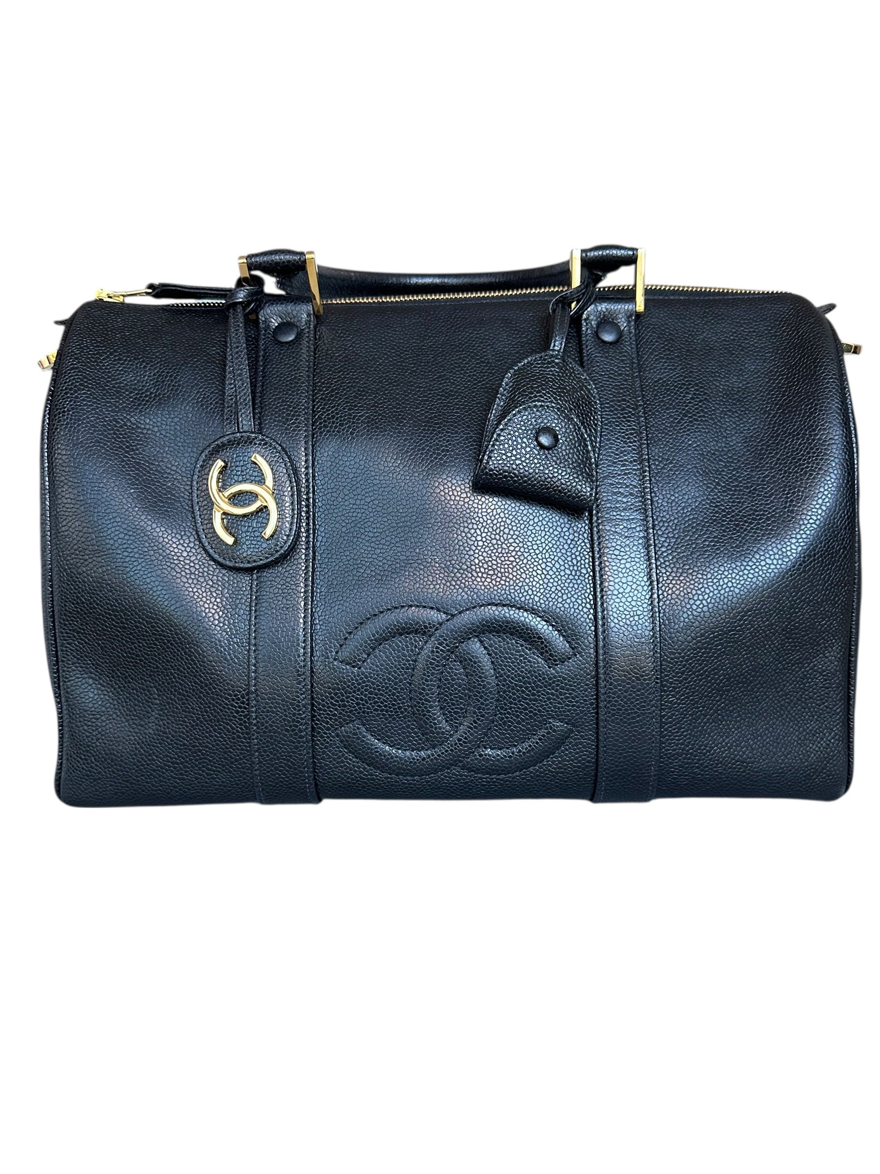 Chanel 1991-1994 Vintage Coco Mark Mini Boston Bag Caviar Skin - Black, GHW
