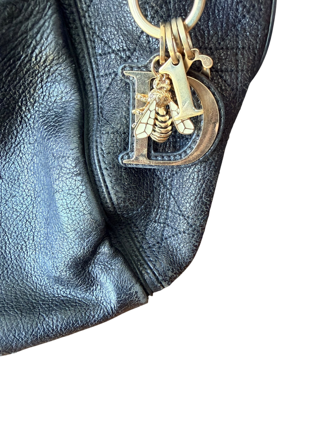 Dior Cannage Bee Hobo in Black Deerskin with Gold Hardware