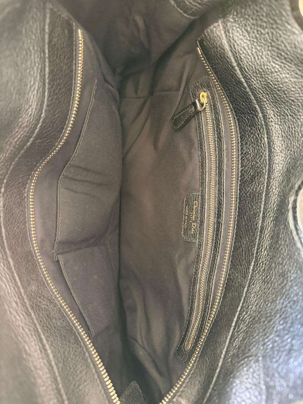 Dior Cannage Bee Hobo in Black Deerskin with Gold Hardware