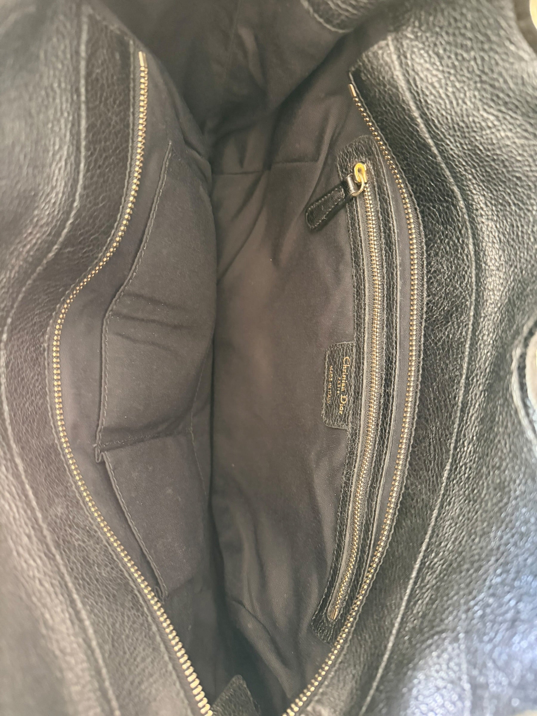 Dior Cannage Bee Hobo in Black Deerskin with Gold Hardware
