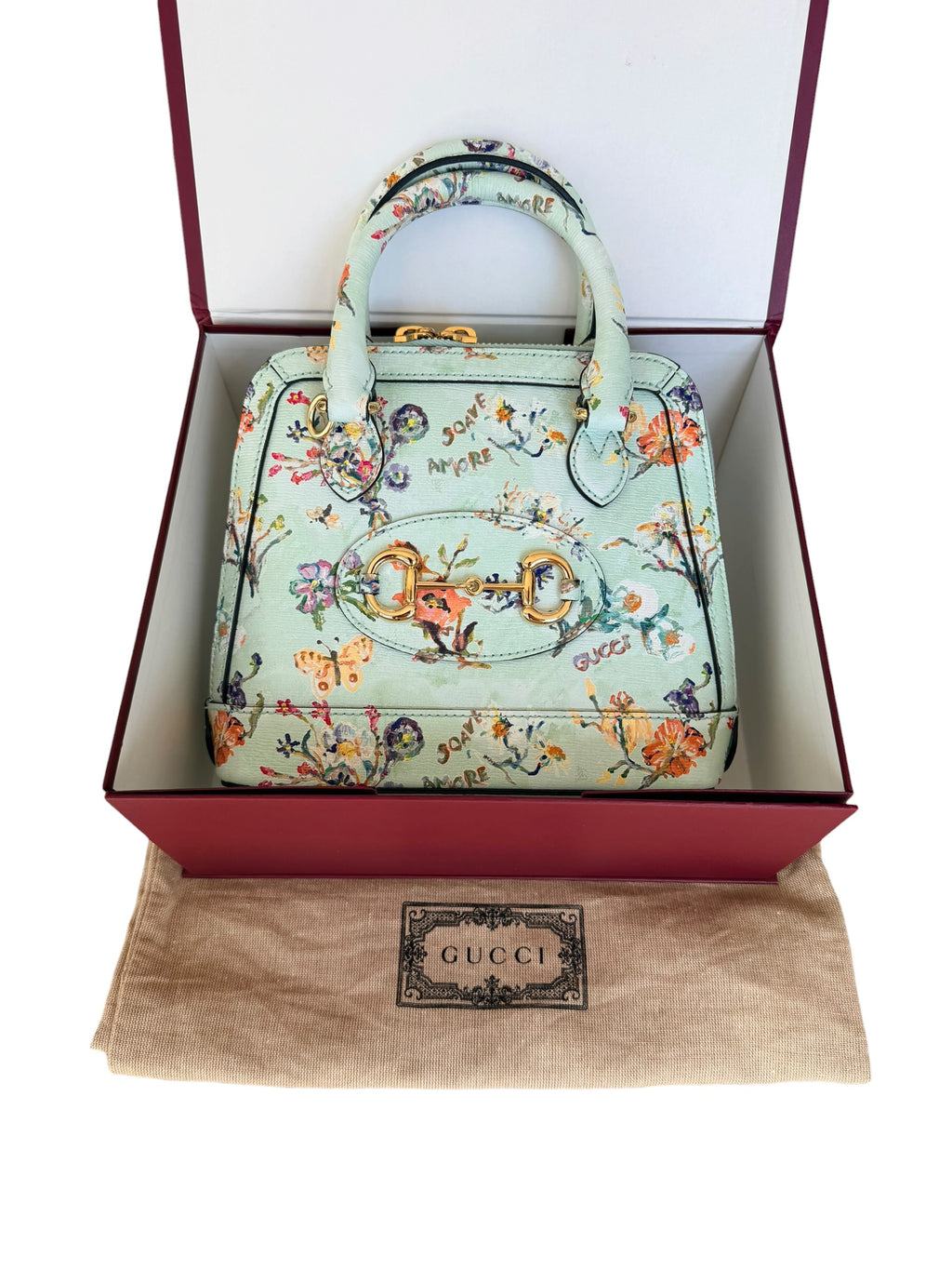 Gucci Soave Amore Limited Edition Horsebit Floral Leather Satchel - Micro Run