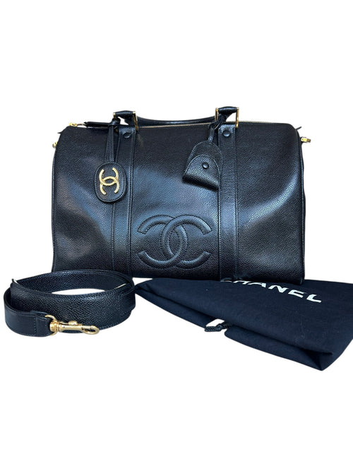 Chanel 1991-1994 Vintage Coco Mark Mini Boston Bag Caviar Skin - Black, GHW