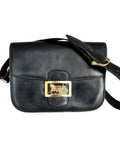 Celine Vintage 1980s Carriage Clasp Box Black Leather Shoulder Bag