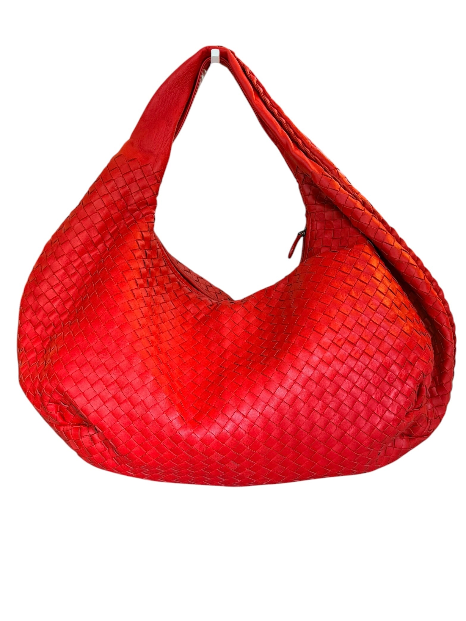 Bottega Veneta Intrecciato Nappa Maxi Belly Hobo Bag in Flame Red