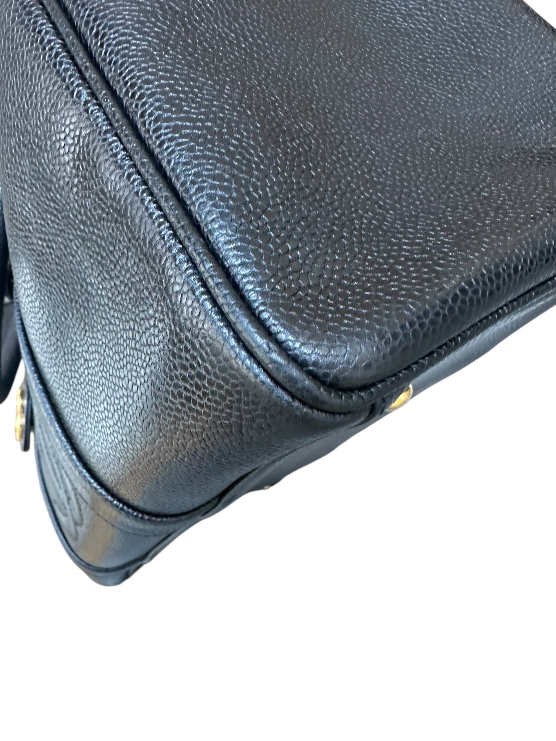 Chanel 1991-1994 Vintage Coco Mark Mini Boston Bag Caviar Skin - Black, GHW