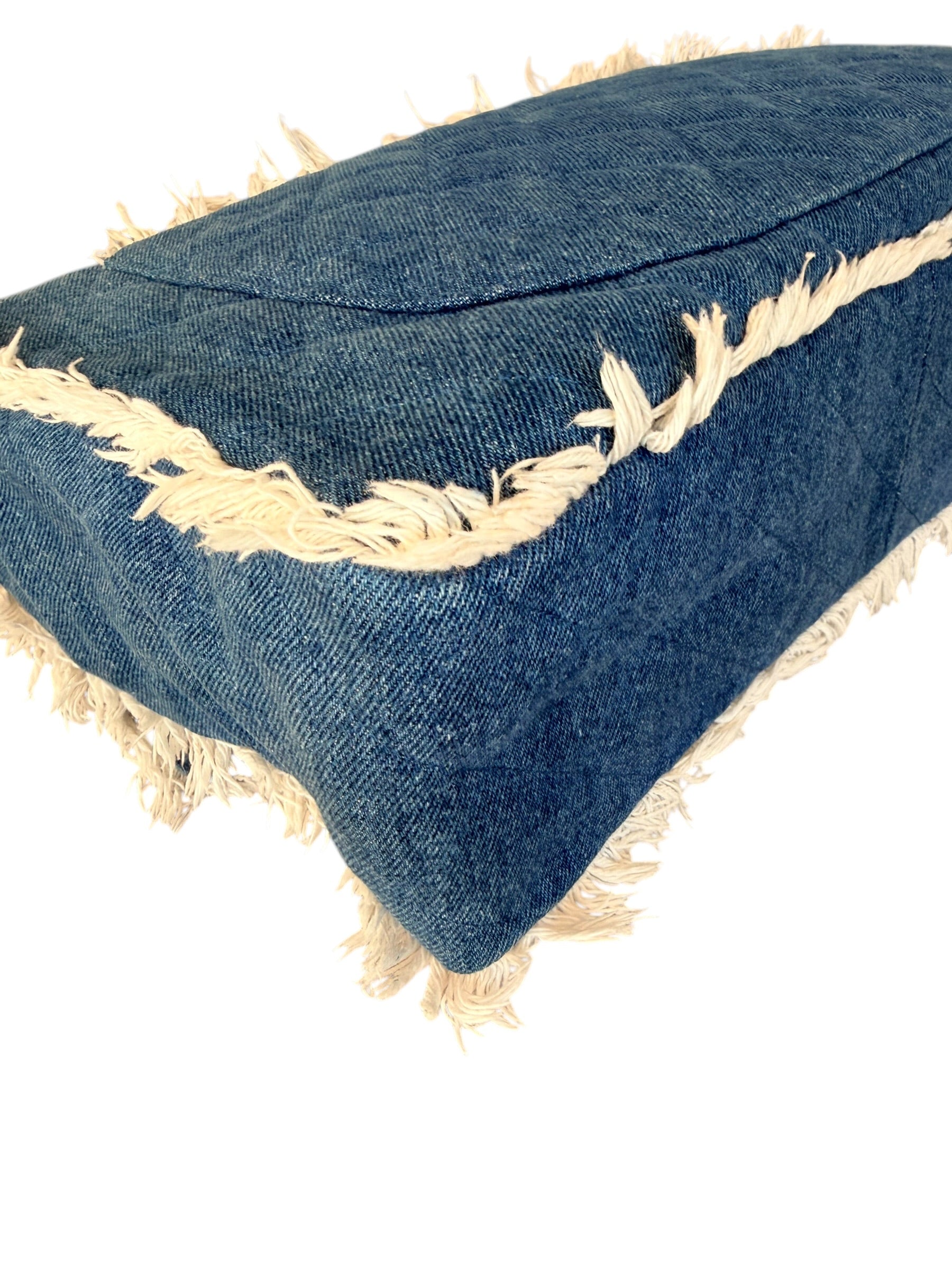 Chanel 90s Denim Frayed Maxi Flap Bag with Gold CC Hardware