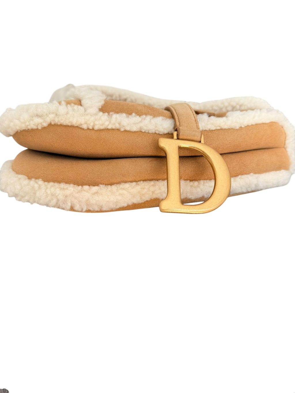 Dior Shearling Saddle Bag in Tan Suede with Gold Hardware