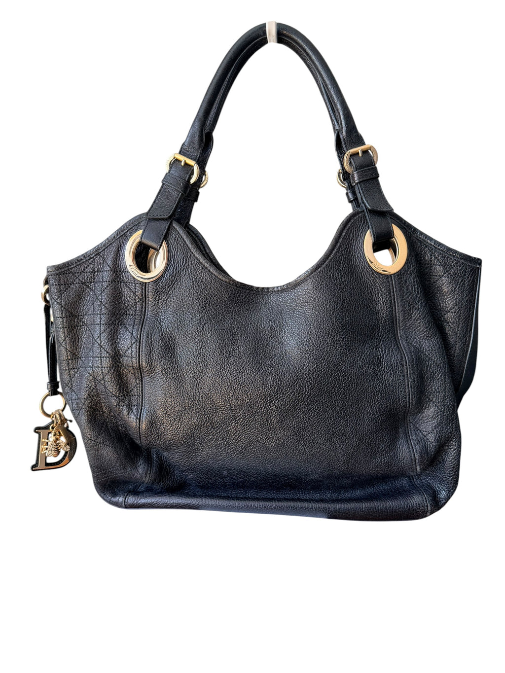 Dior Cannage Bee Hobo in Black Deerskin with Gold Hardware