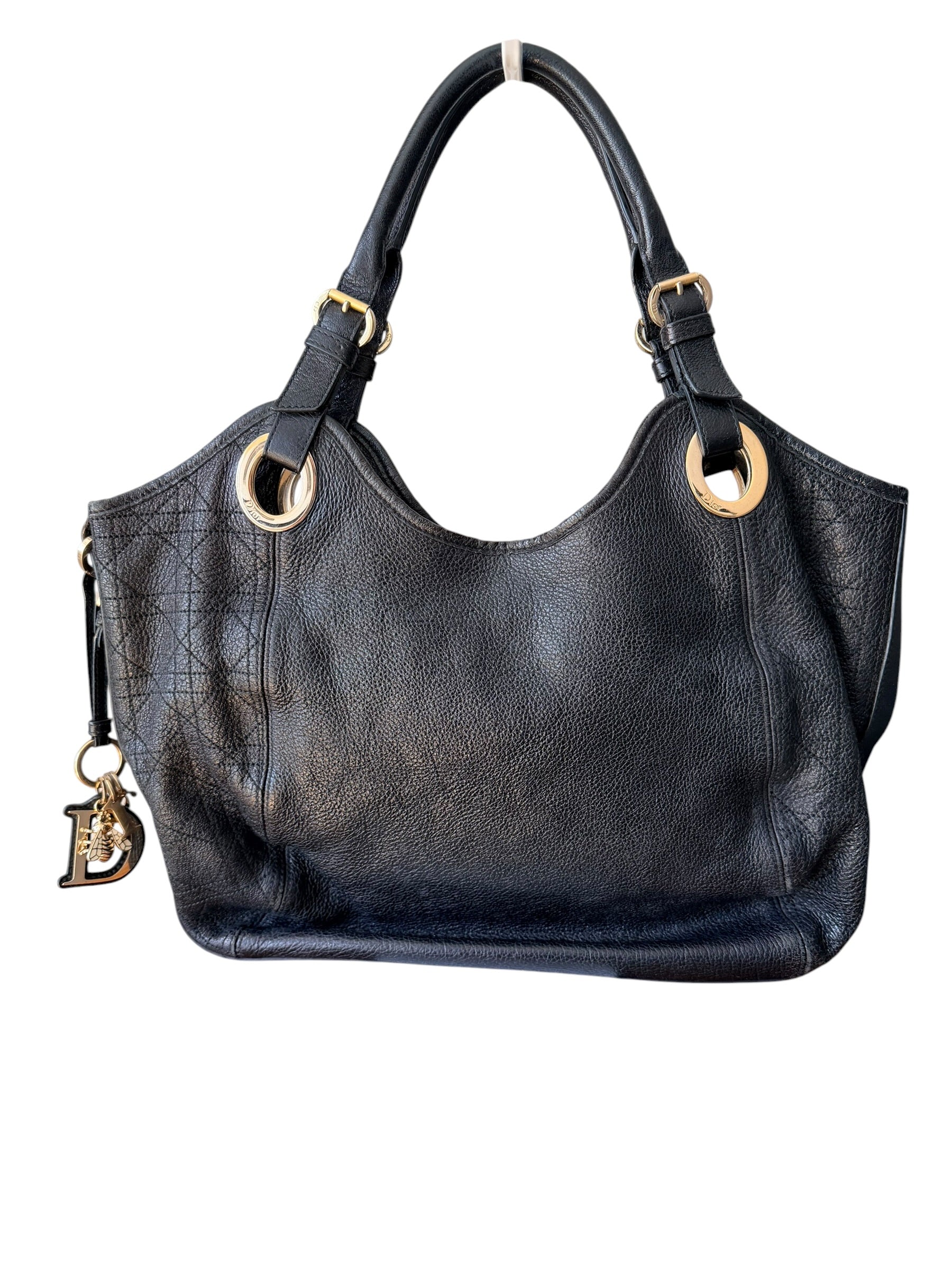 Dior Cannage Bee Hobo in Black Deerskin with Gold Hardware