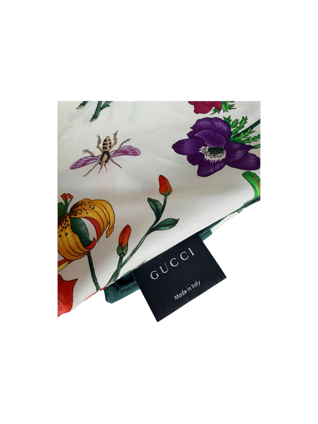 Gucci Silk Flora Scarf with Dark Green Border
