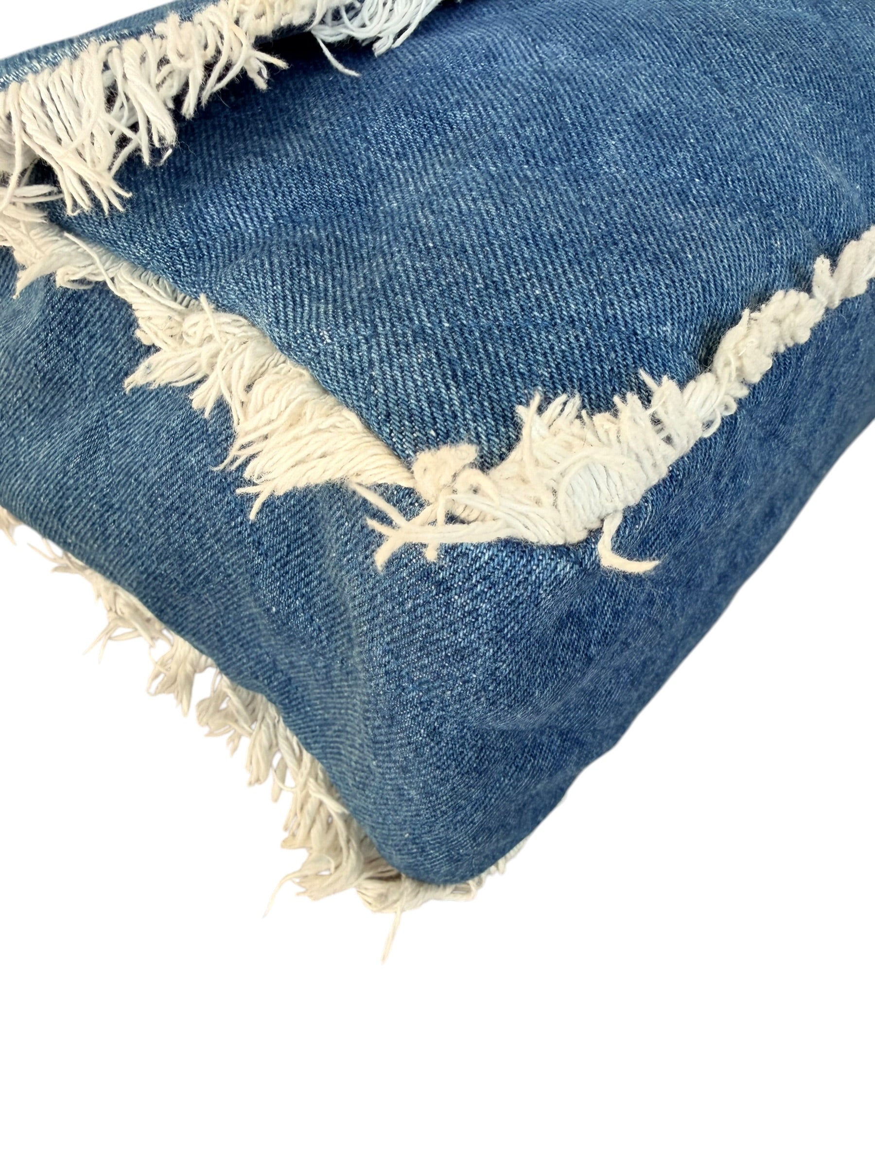 Chanel 90s Denim Frayed Maxi Flap Bag with Gold CC Hardware