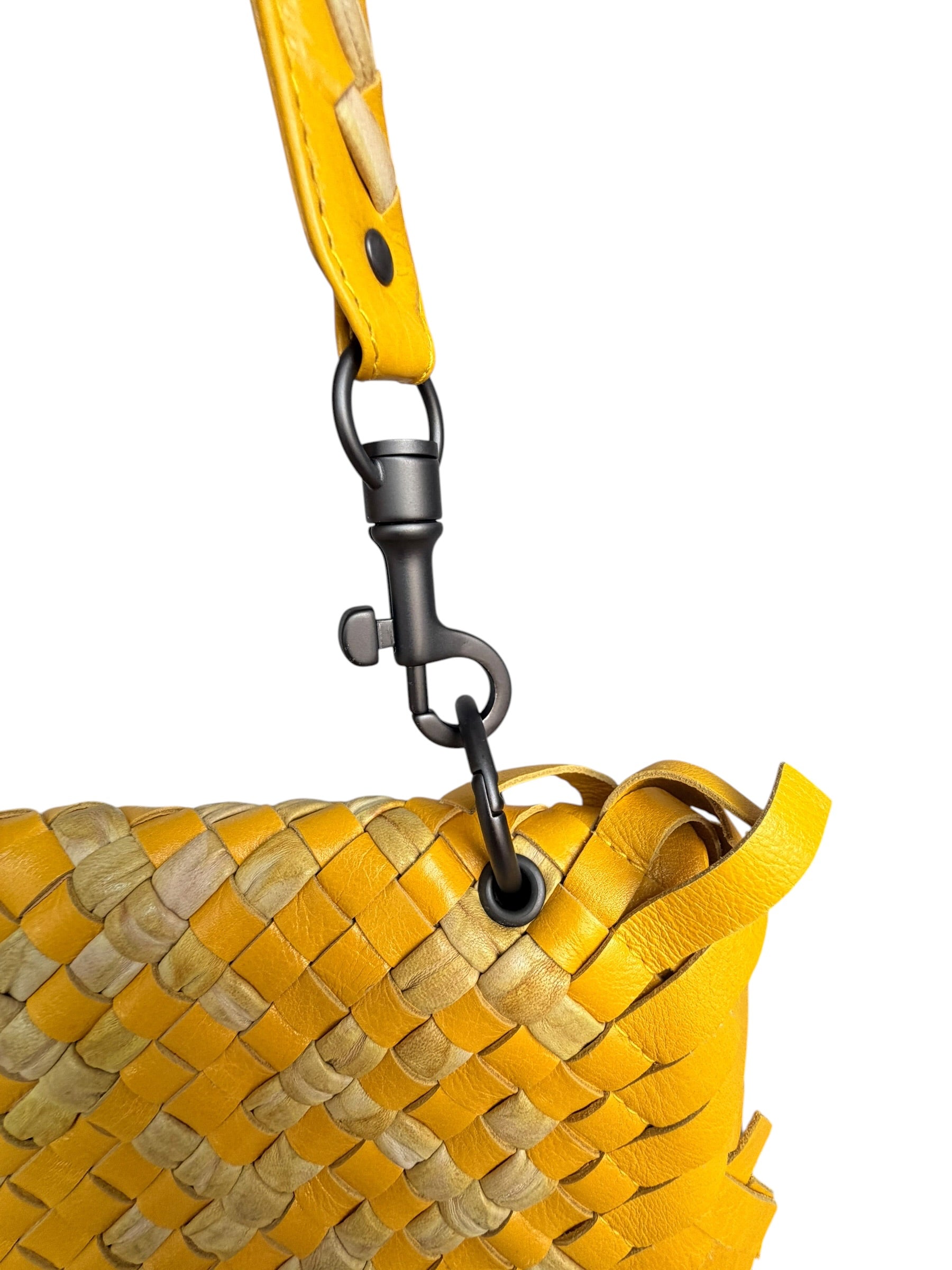Bottega Veneta Raffia‑Effect Fringe Intrecciato Shoulder Bag in Yellow