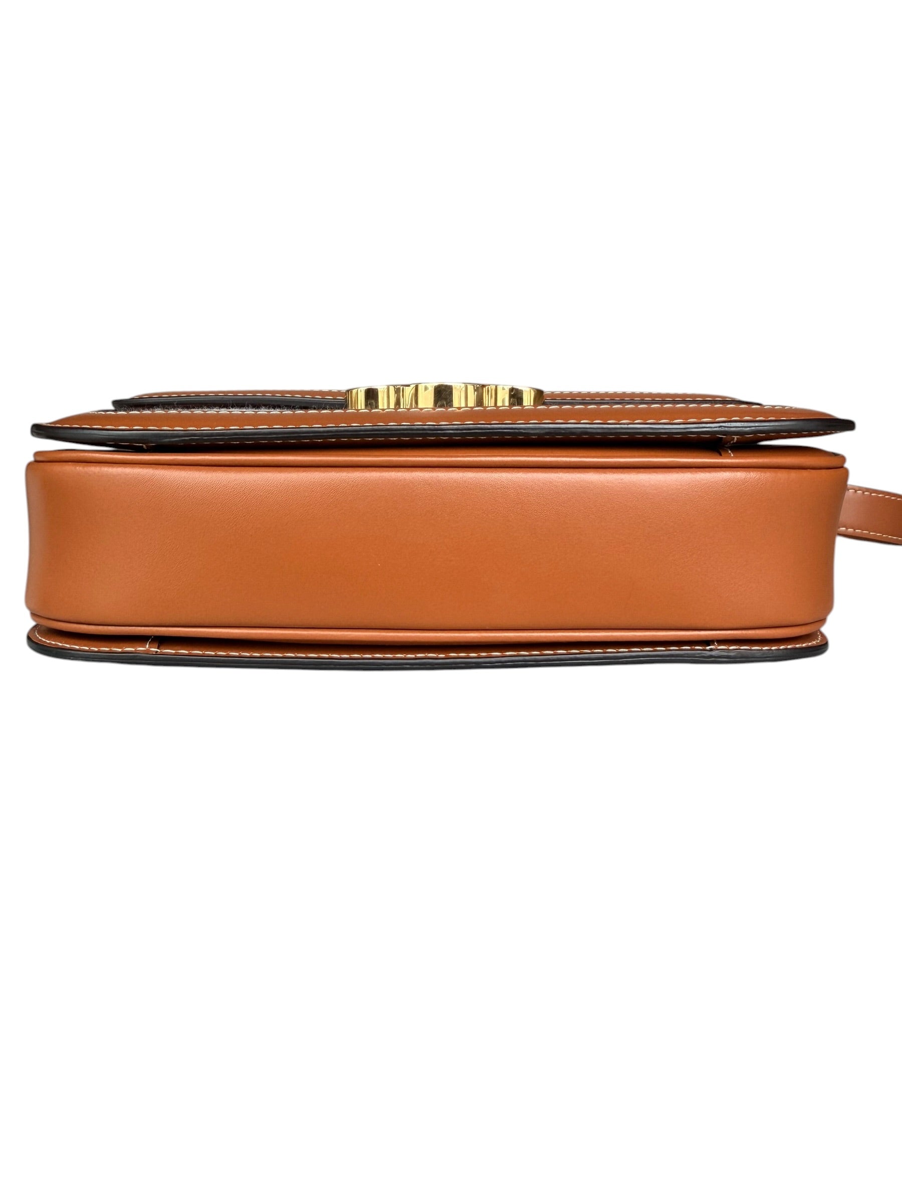 Celine Classique Triomphe Shoulder Bag in Fabric & Leather - Navy & White Striped, Brown