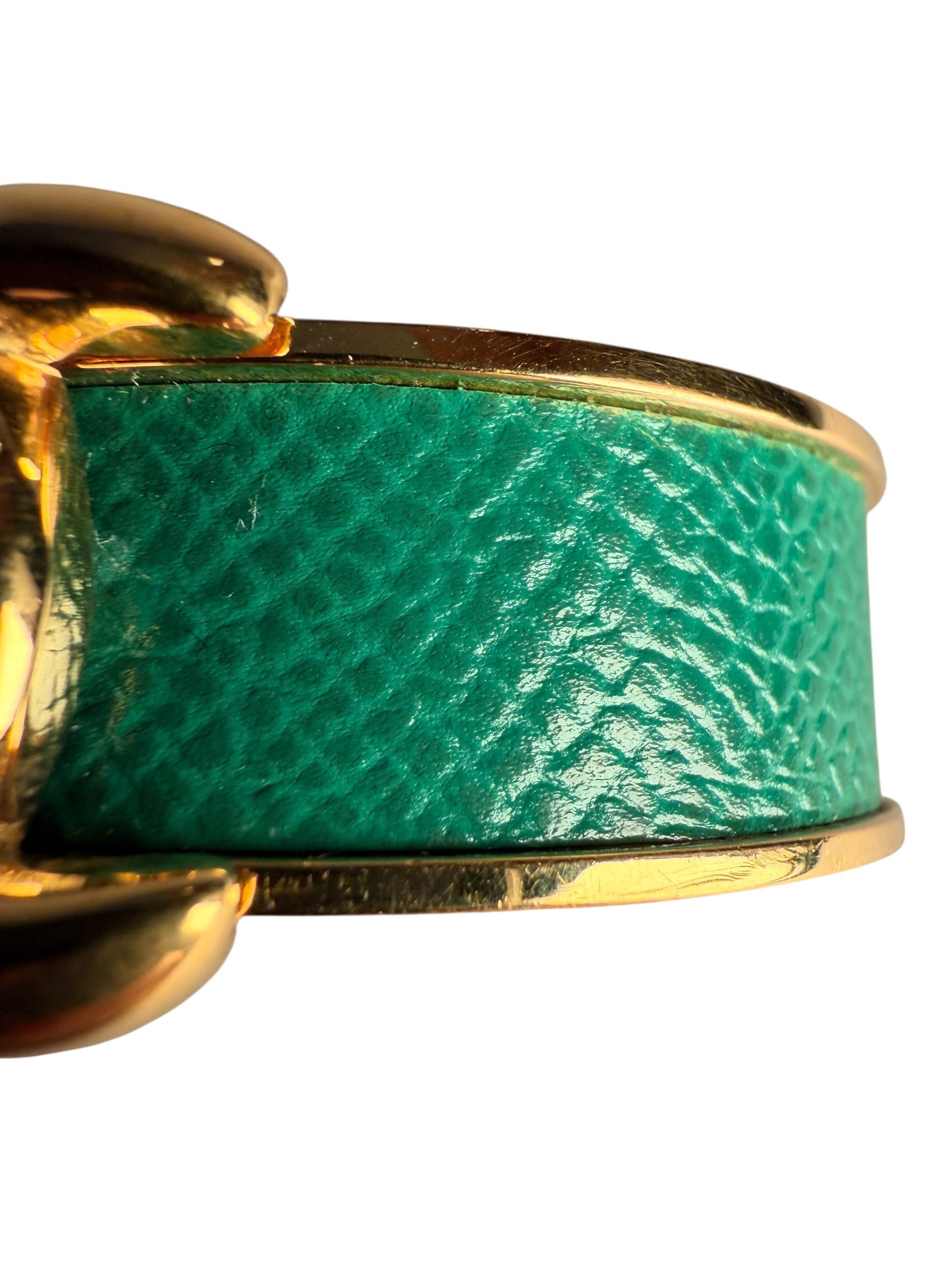 Hermès Vintage d’Ancre Leather Cuff - Gold Metal, Green