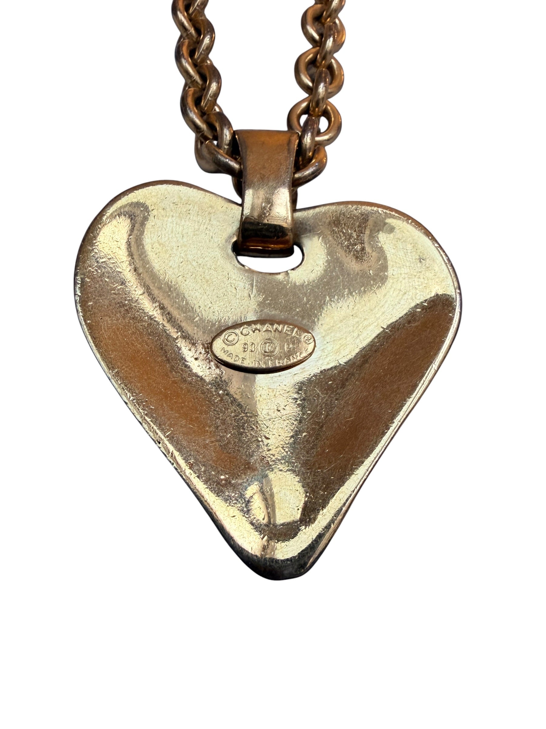 Chanel Vintage CC Logo 24k Gold Plated Heart Necklace