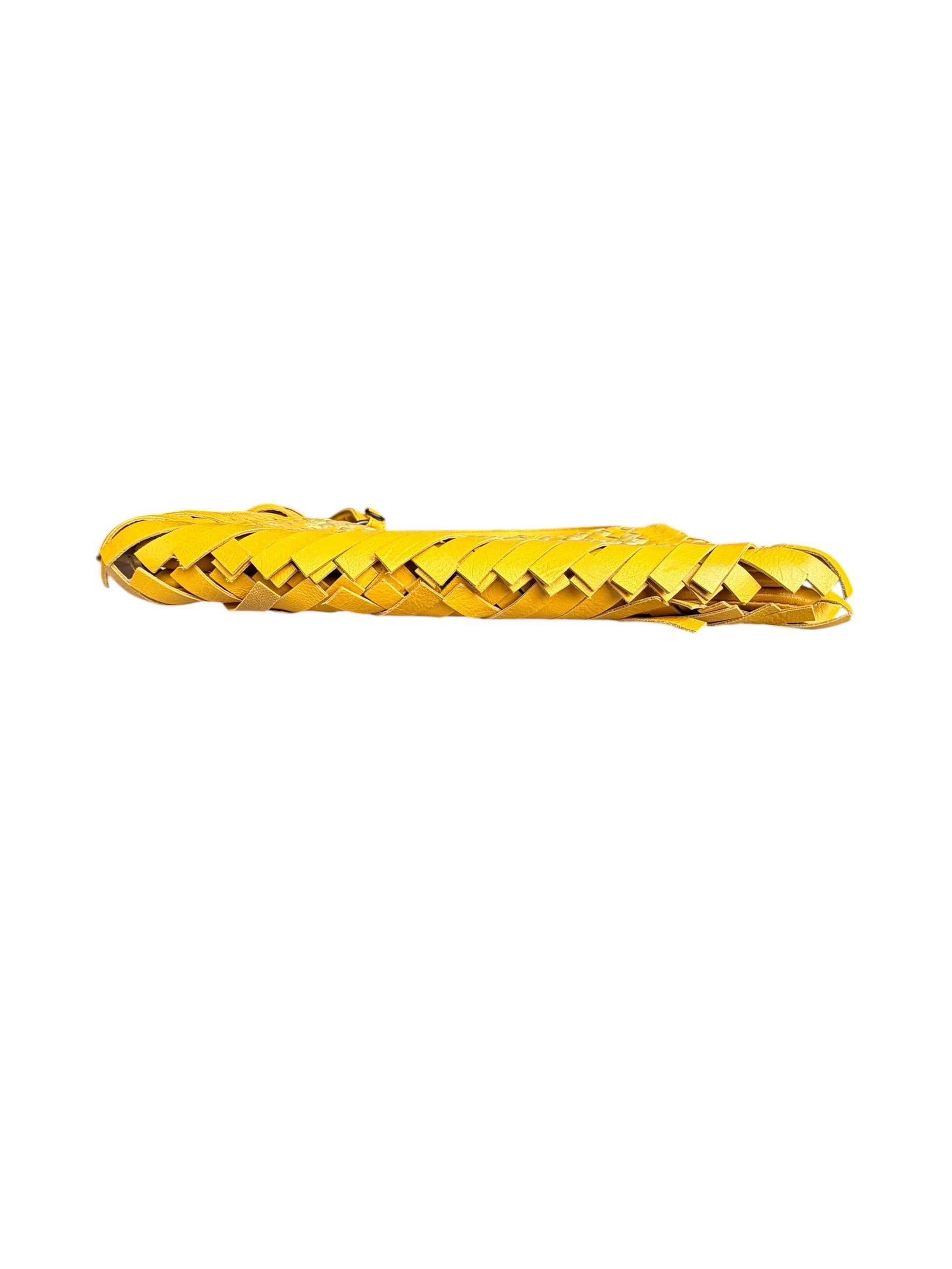 Bottega Veneta Raffia‑Effect Fringe Intrecciato Shoulder Bag in Yellow