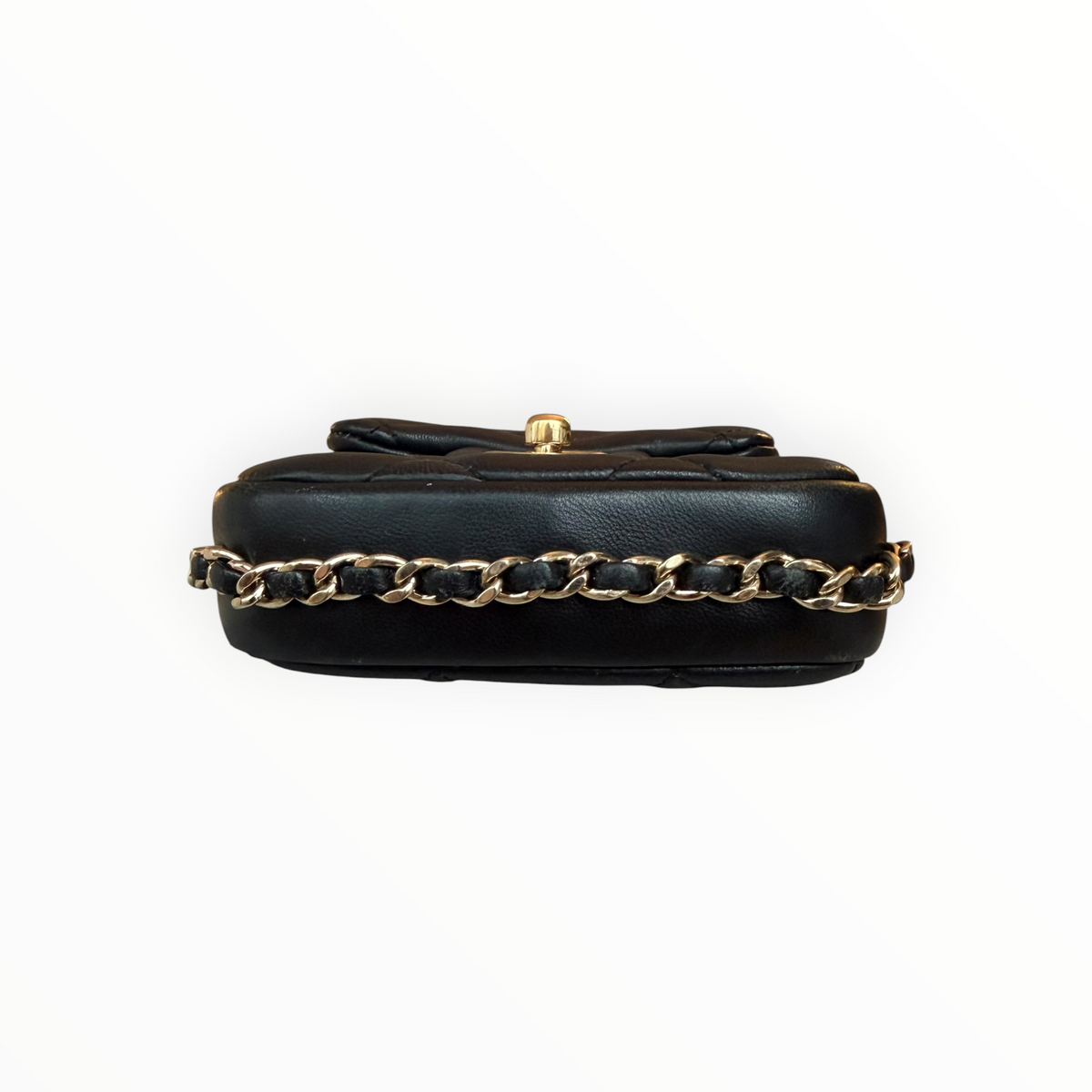 Chanel Pearl Letter Mini Phone Pouch in Black Quilted Lambskin