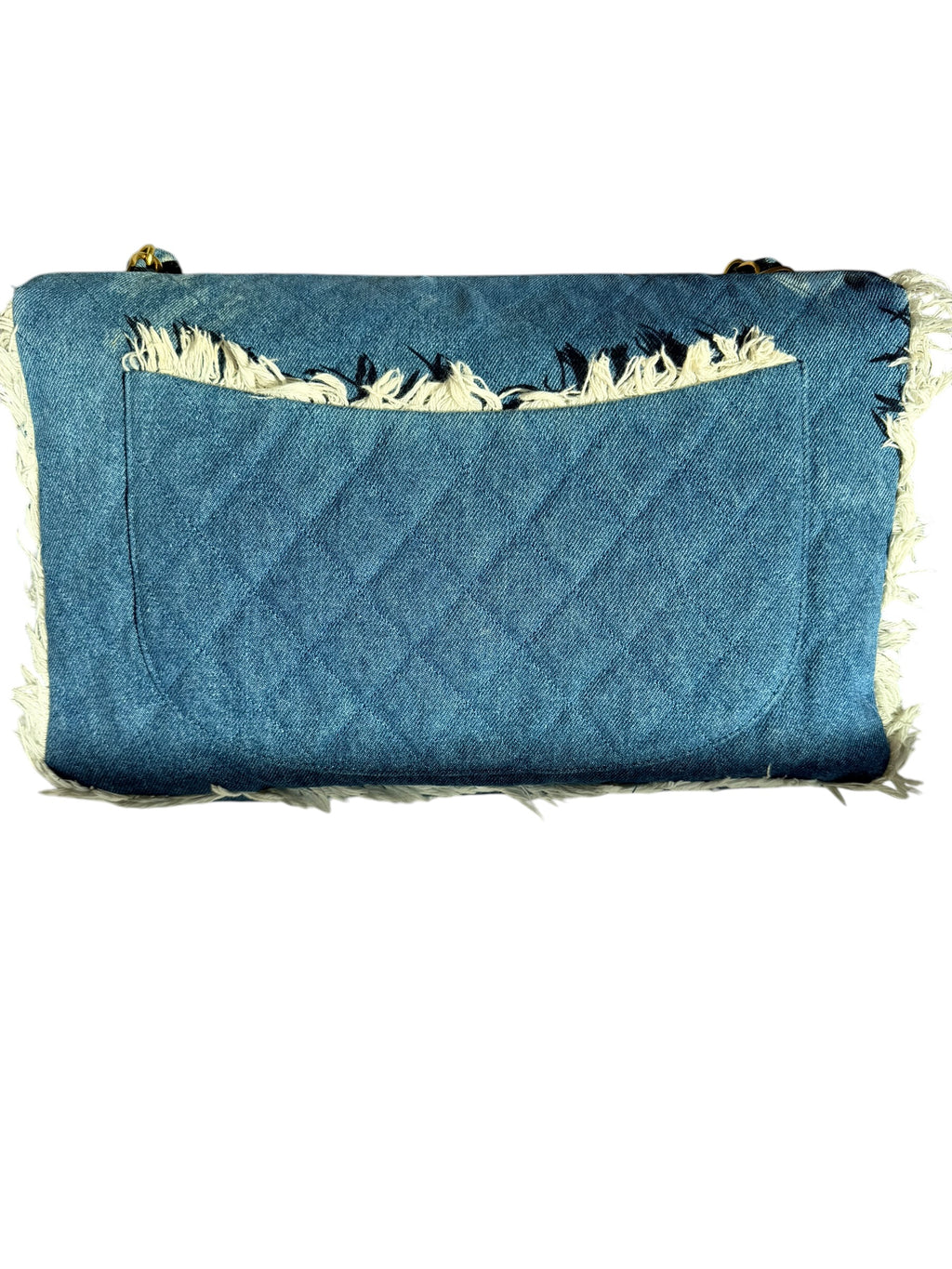 Chanel 90s Denim Frayed Maxi Flap Bag with Gold CC Hardware