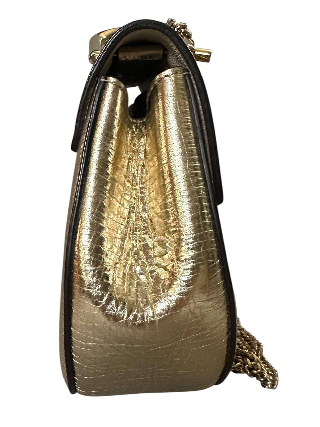 Chloe Drew Shoulder Bag in Metallic Crinkled Leather - Gold, GHW