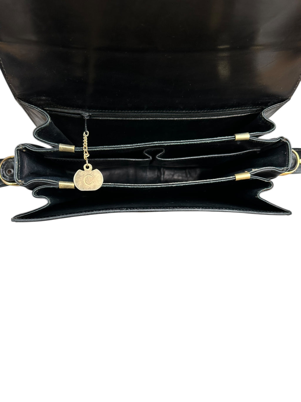 Celine Vintage 1970s Carriage Clasp Box Leather Shoulder Bag - Black, GHW