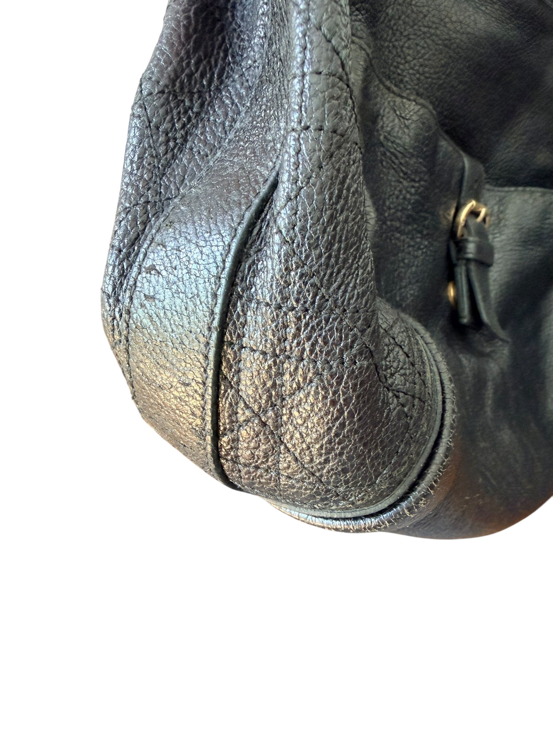 Dior Cannage Bee Hobo in Black Deerskin with Gold Hardware