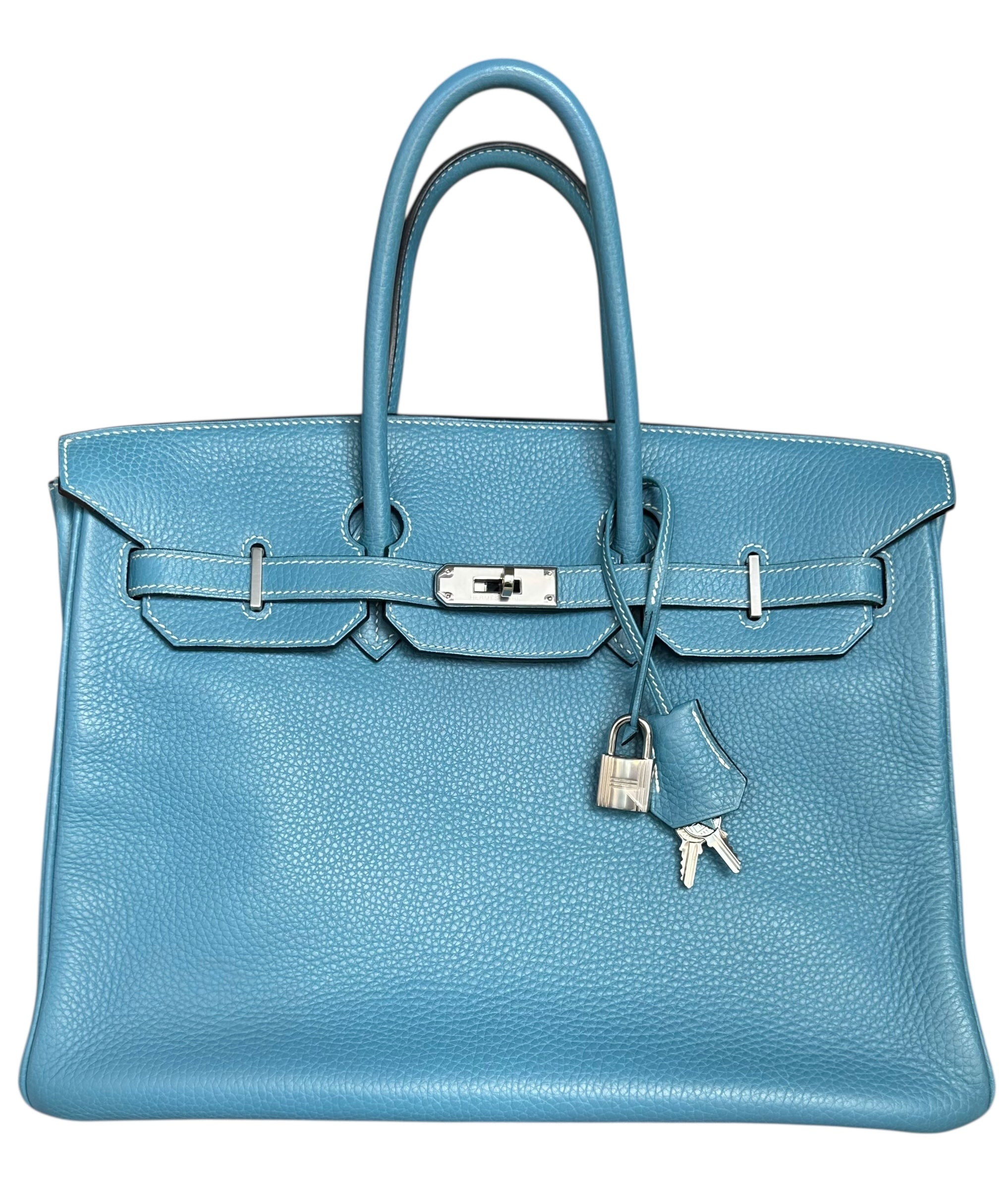 Hermes Birkin 35 Blue Jean Taurillon Clemence Leather, Palladium