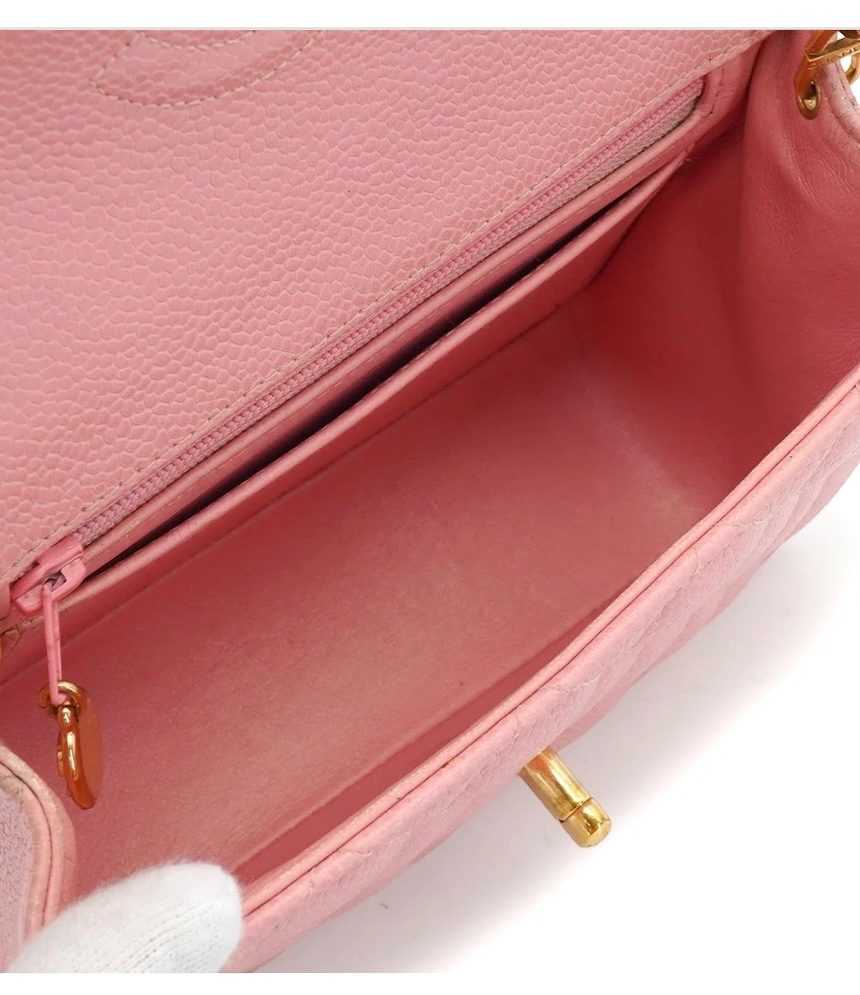 Chanel Vintage 2003 Mini Square 17 in Sakura Pink Caviar Leather 24k GHW