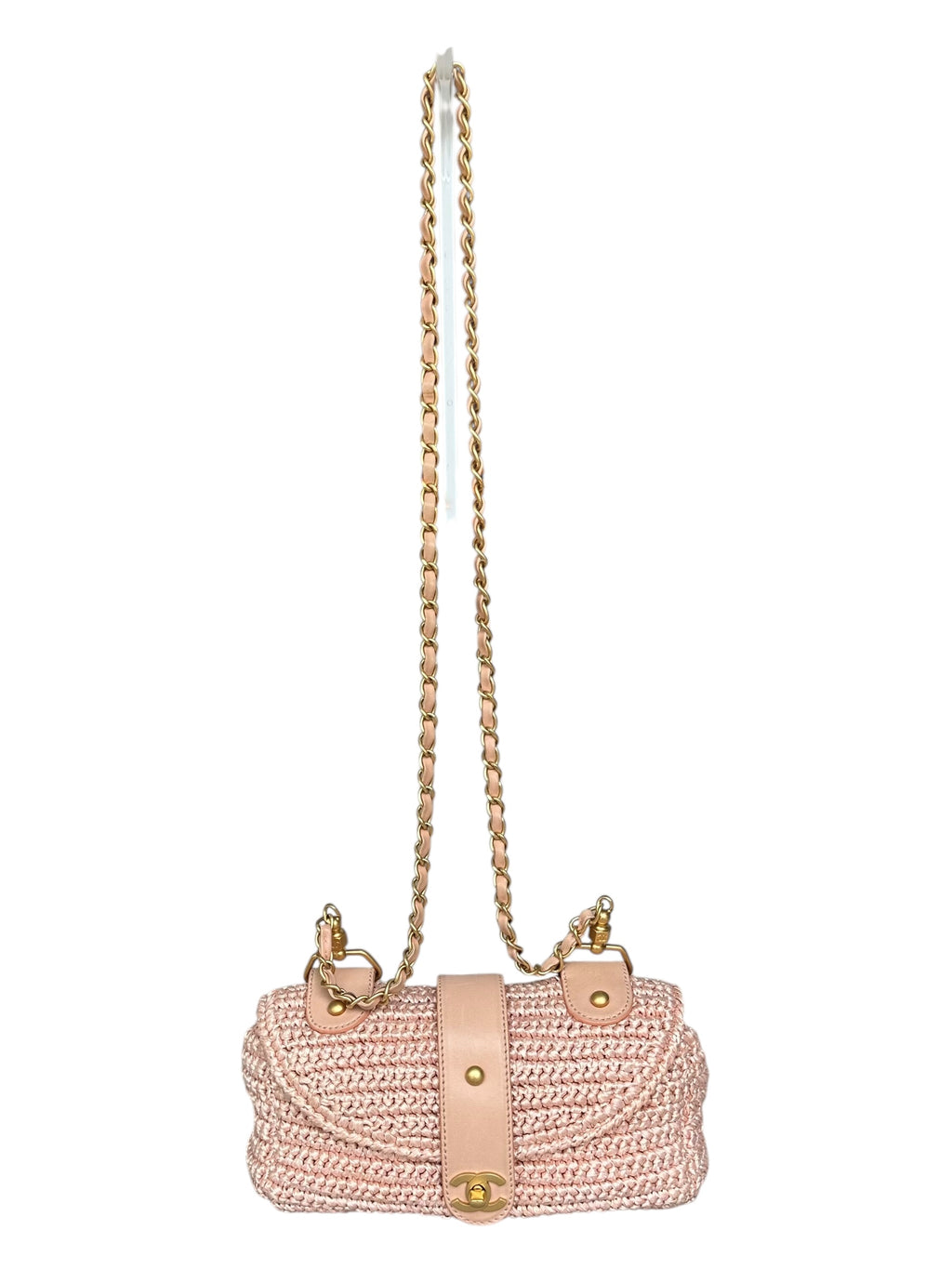Chanel Vintage 2005-2006 Raffia Half Moon Crossbody - Pink, GHW