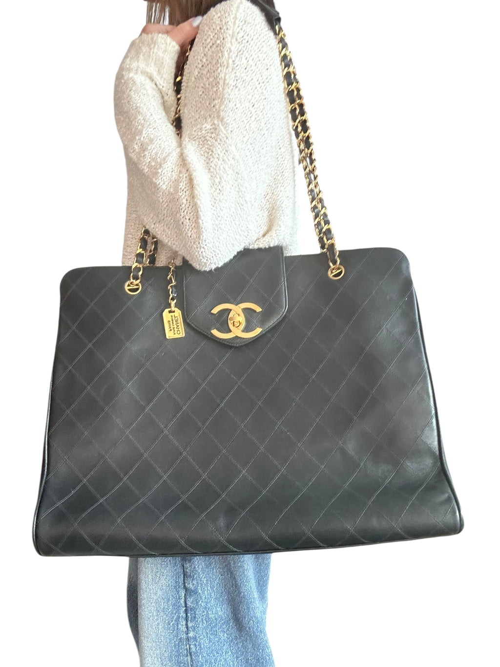 Chanel 1996-1997 Vintage Quilted Supermodel XL Tote - Black, GHW