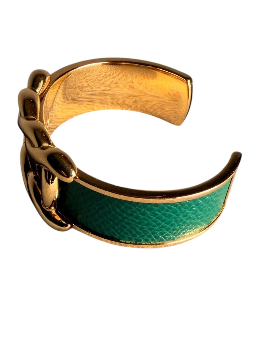 Hermès Vintage d’Ancre Leather Cuff - Gold Metal, Green