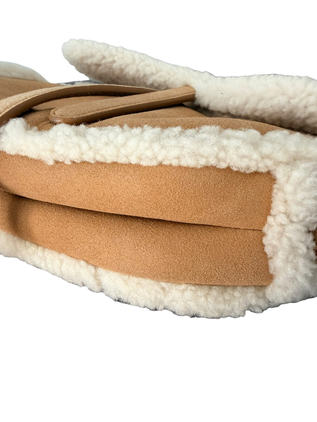 Dior Shearling Saddle Bag in Tan Suede with Gold Hardware