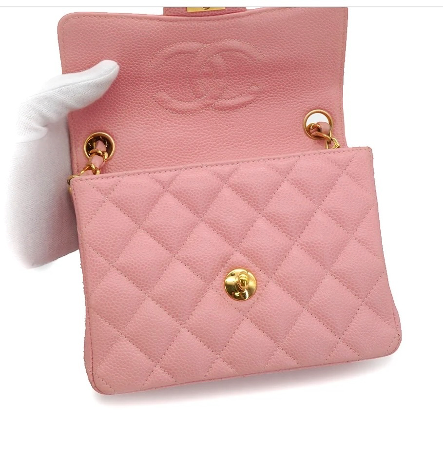Chanel Vintage 2003 Mini Square 17 in Sakura Pink Caviar Leather 24k GHW