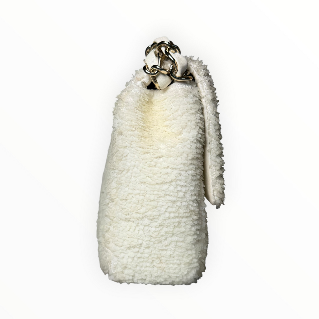 Chanel Sequin Single Flap in Ivory White with Champagne GHW