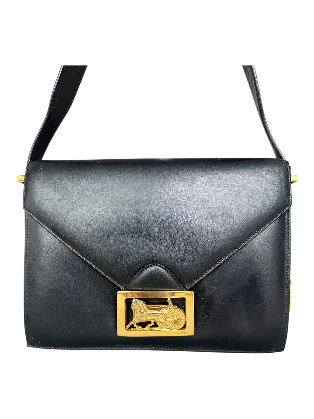 Celine 70s Vintage 2-Way Shoulder Bag with Carriage Clasp - Black