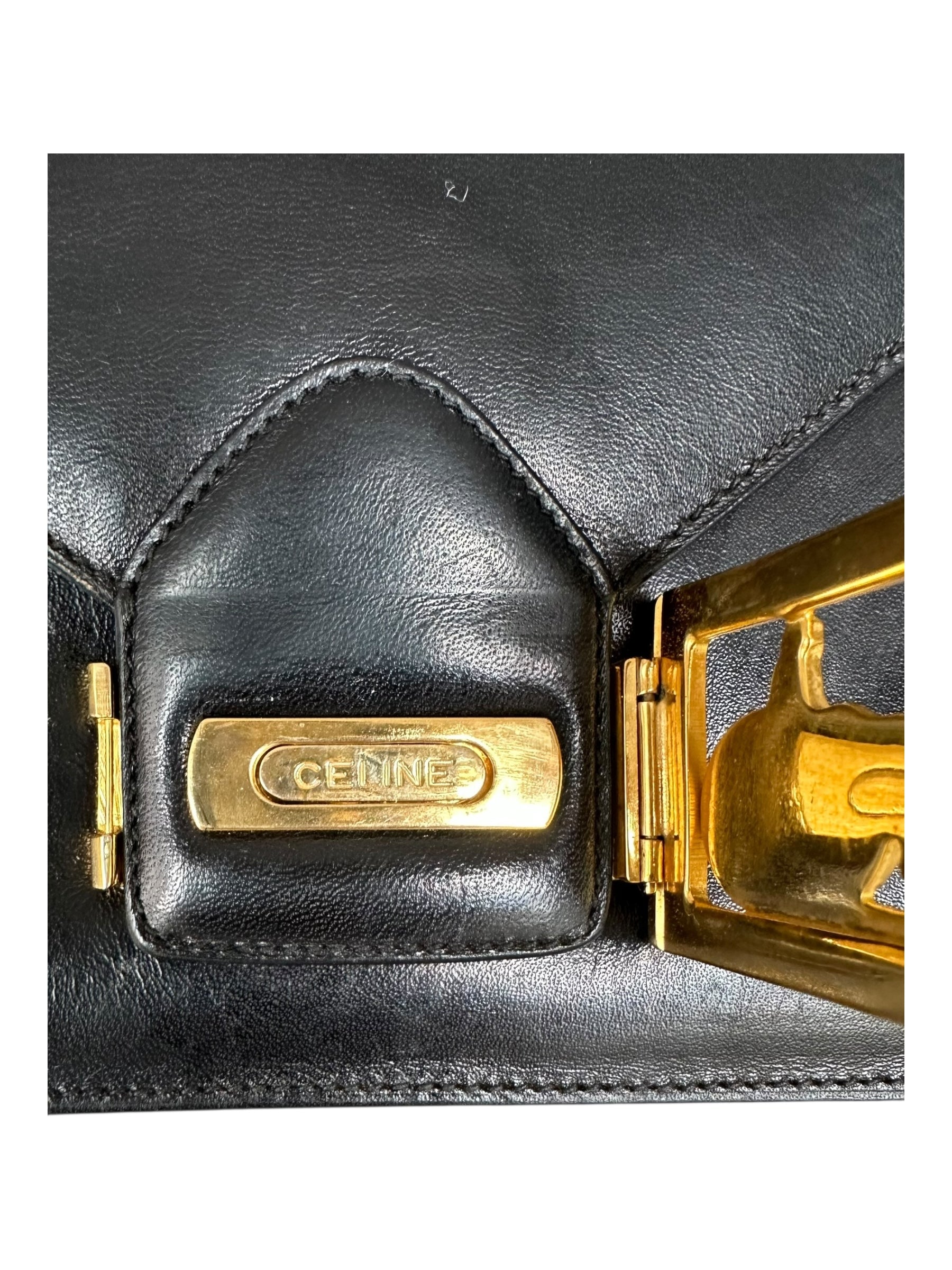 Celine 70s Vintage 2-Way Shoulder Bag with Carriage Clasp - Black