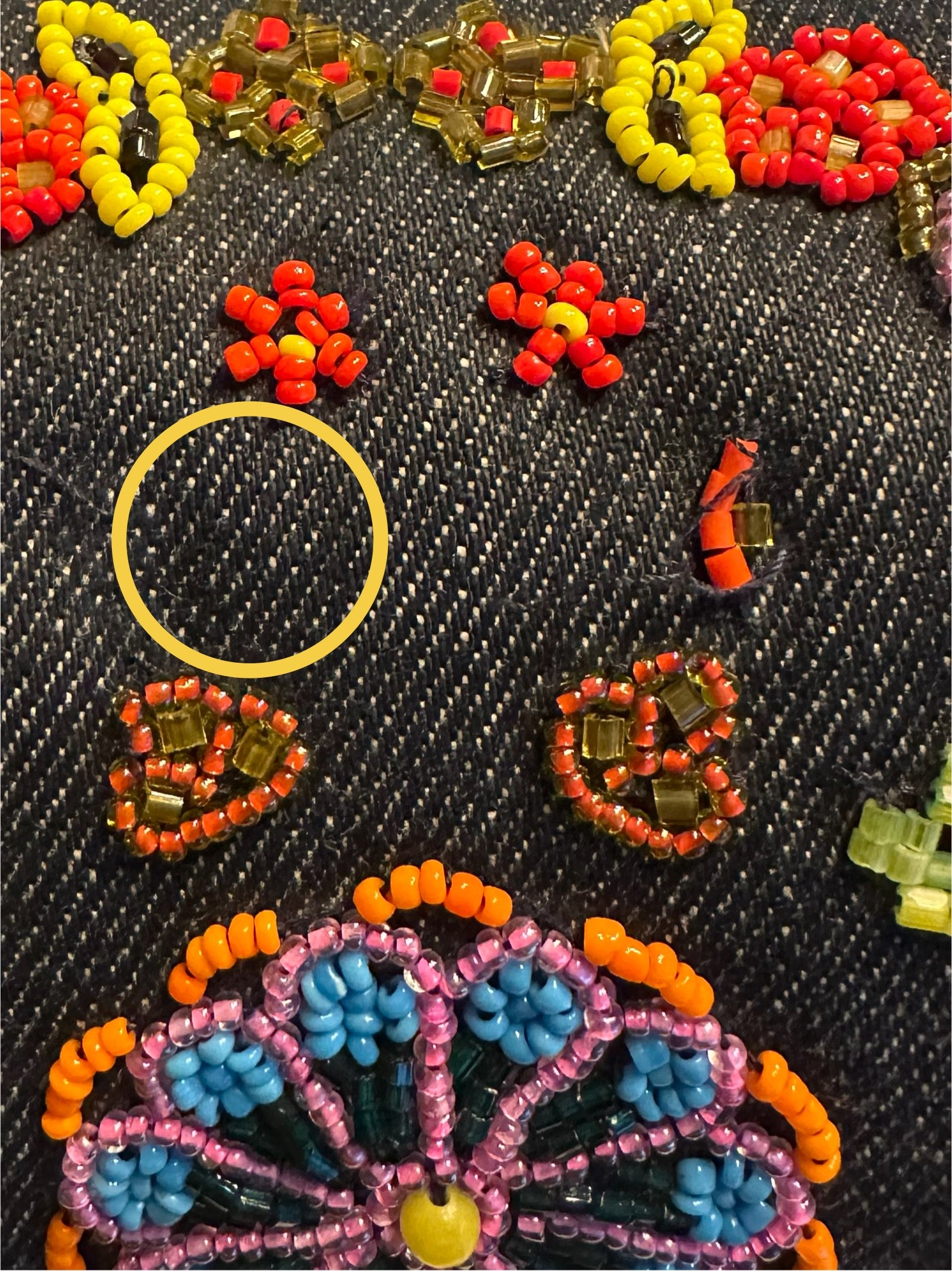 Fendi 1999 Vintage Beaded Floral Denim Mamma Baguette - Blue, SHW