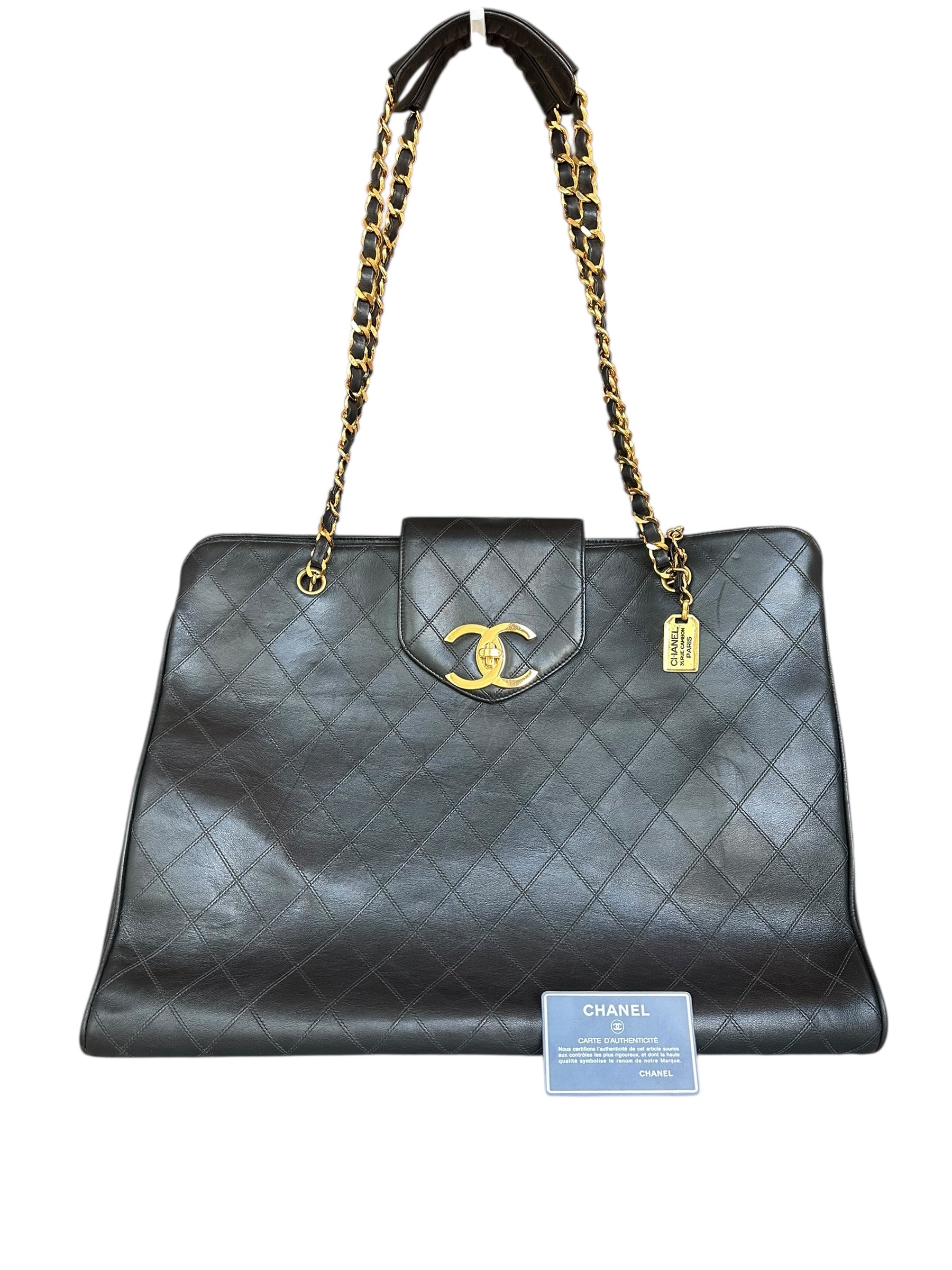 Chanel 1996-1997 Vintage Quilted Supermodel XL Tote - Black