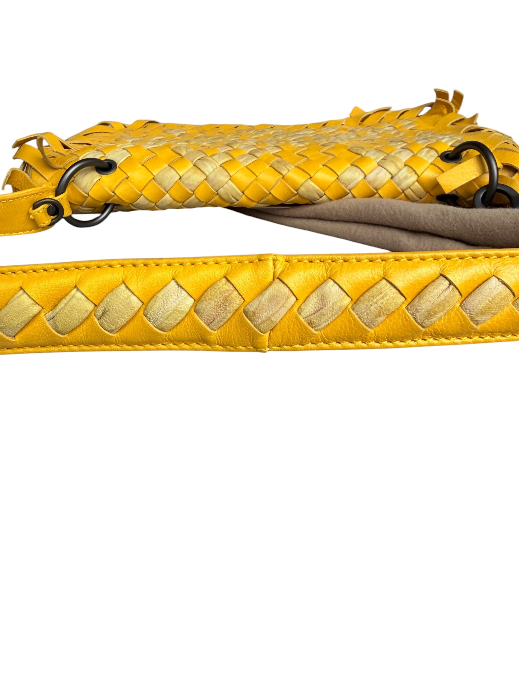 Bottega Veneta Raffia‑Effect Fringe Intrecciato Shoulder Bag in Yellow